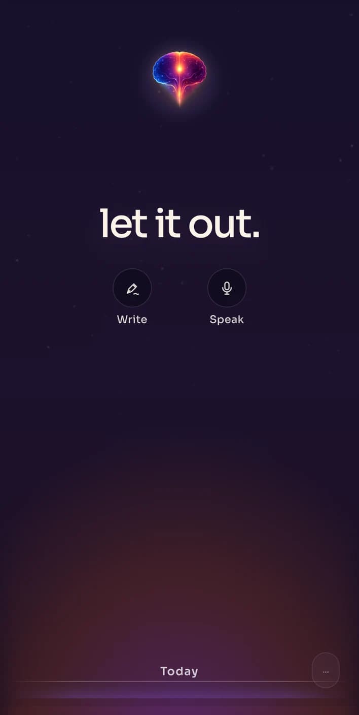 POMWELL Home screen with Let It Out and write or speak choices